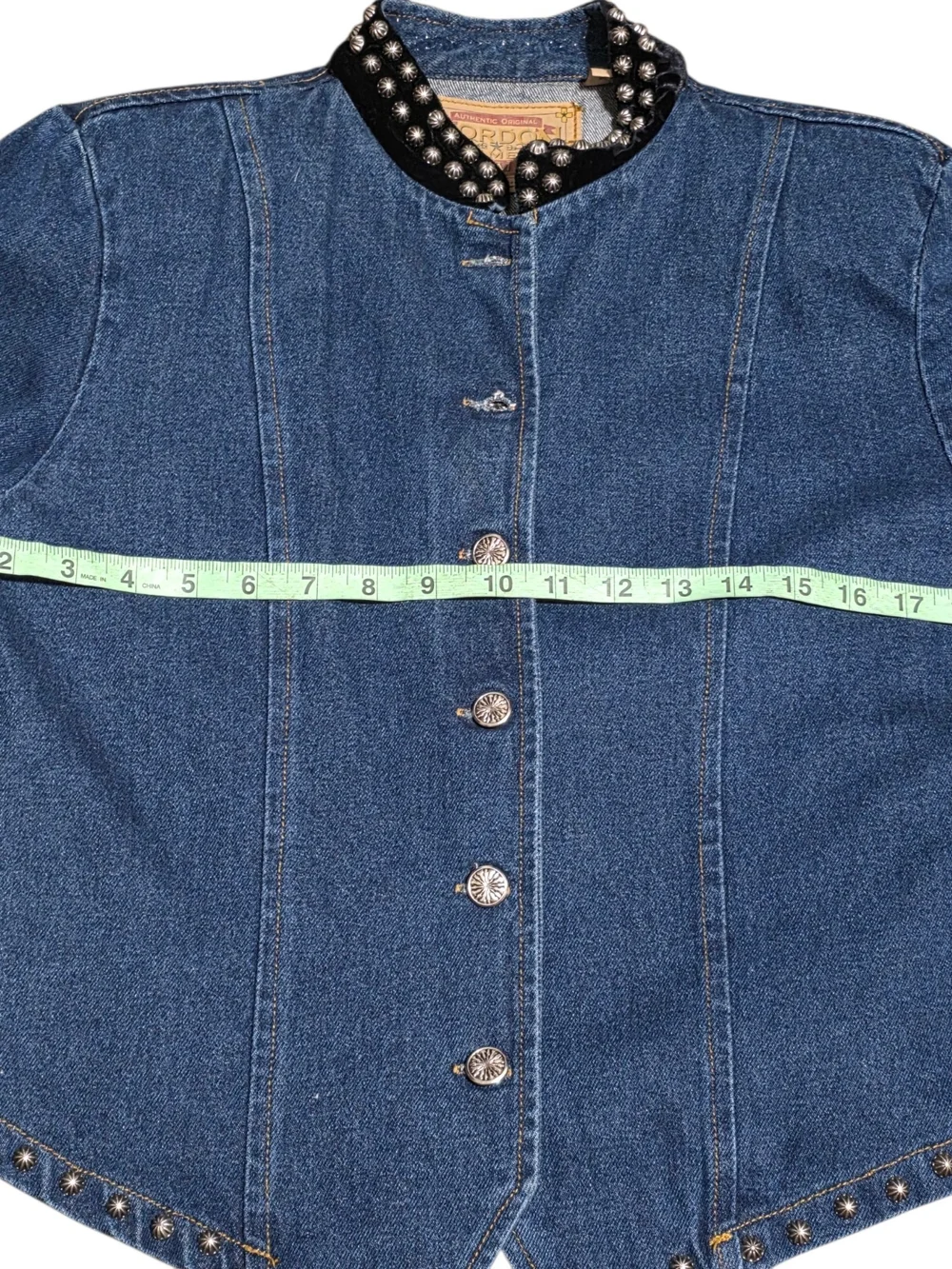 Vintage Gordon James Studded Denim Jacket Embroidered Western Boho Moto L